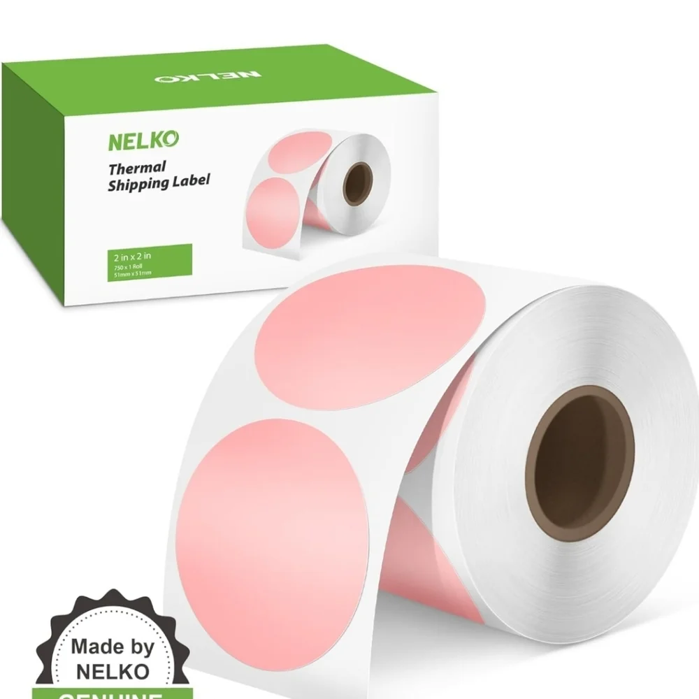 Genuine 2 Inch Pink Circle Thermal Stickers Labels,